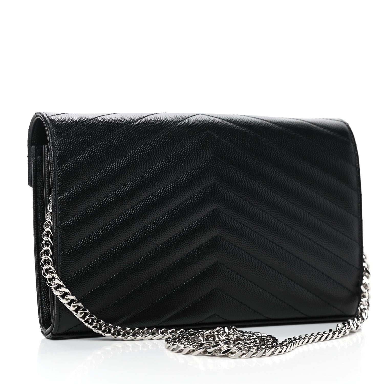 Saint Laurent Grain De Poudre Matelasse Chevron Monogram Chain Wallet Black 2 of 4