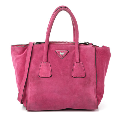 Prada Scamosciato Suede Twin Pocket Tote Fuxia 1 of 9