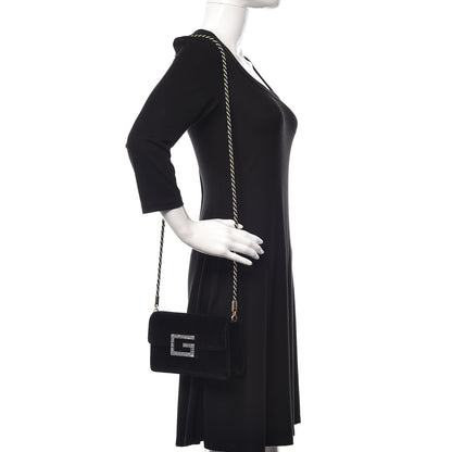 Gucci Velvet Crystal Square G Shoulder Bag Black 2 of 17