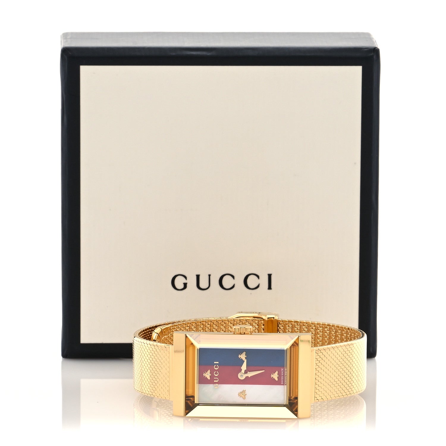 Gucci Stainless Steel Mother of Pearl 21mm Web G-Frame Mesh Quartz Watch Blue 5 of 5