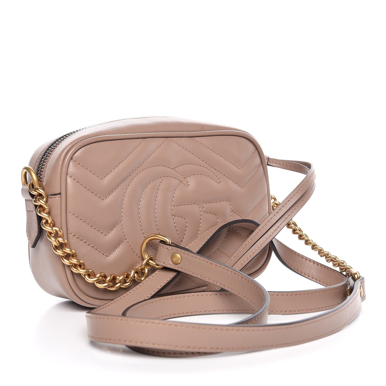 Gucci Calfskin Matelasse Mini GG Marmont Chain Shoulder Bag Nude 3 of 7