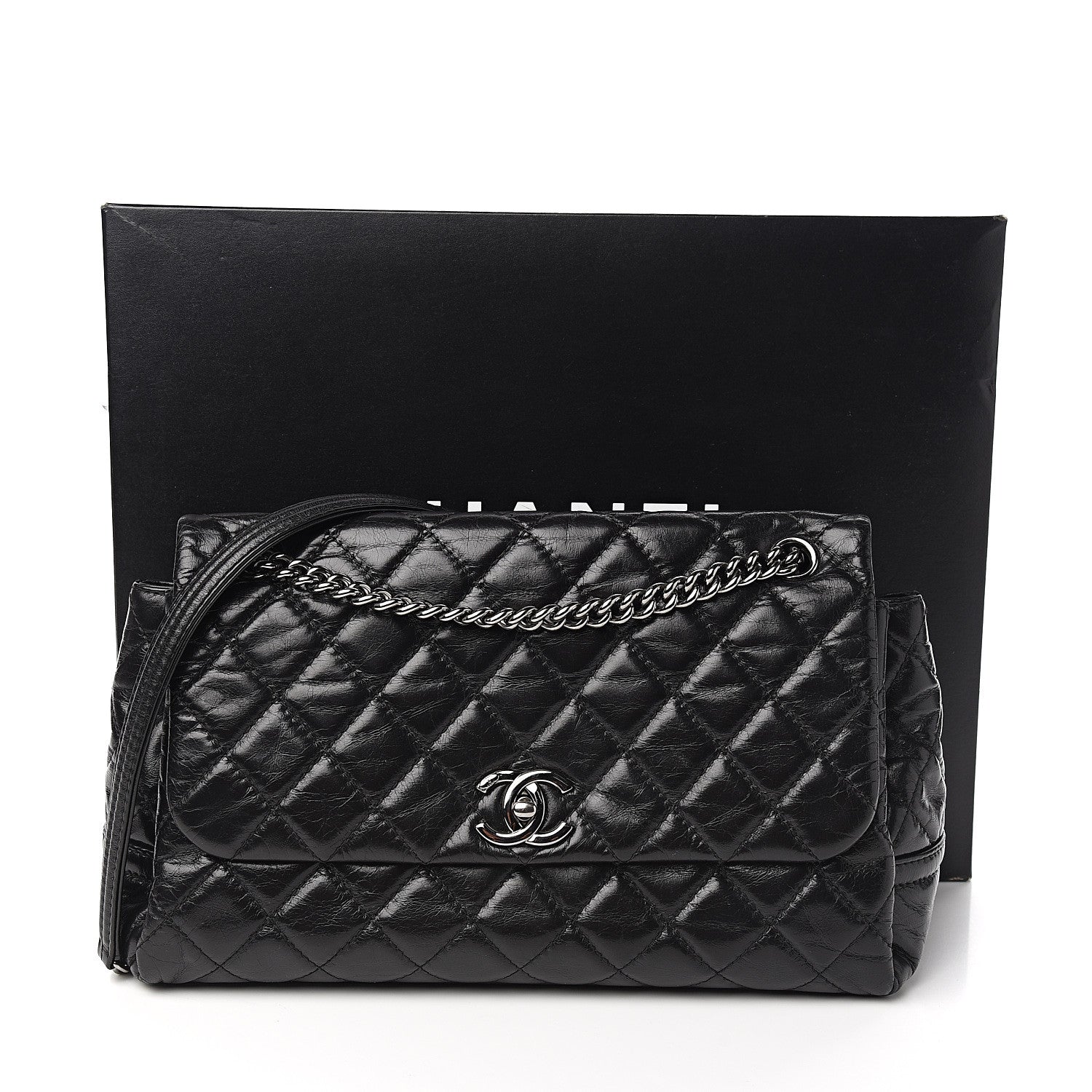 Chanel Shiny Crumpled Calfskin Quilted Medium Lady Pearly Flap Black 11 of 11