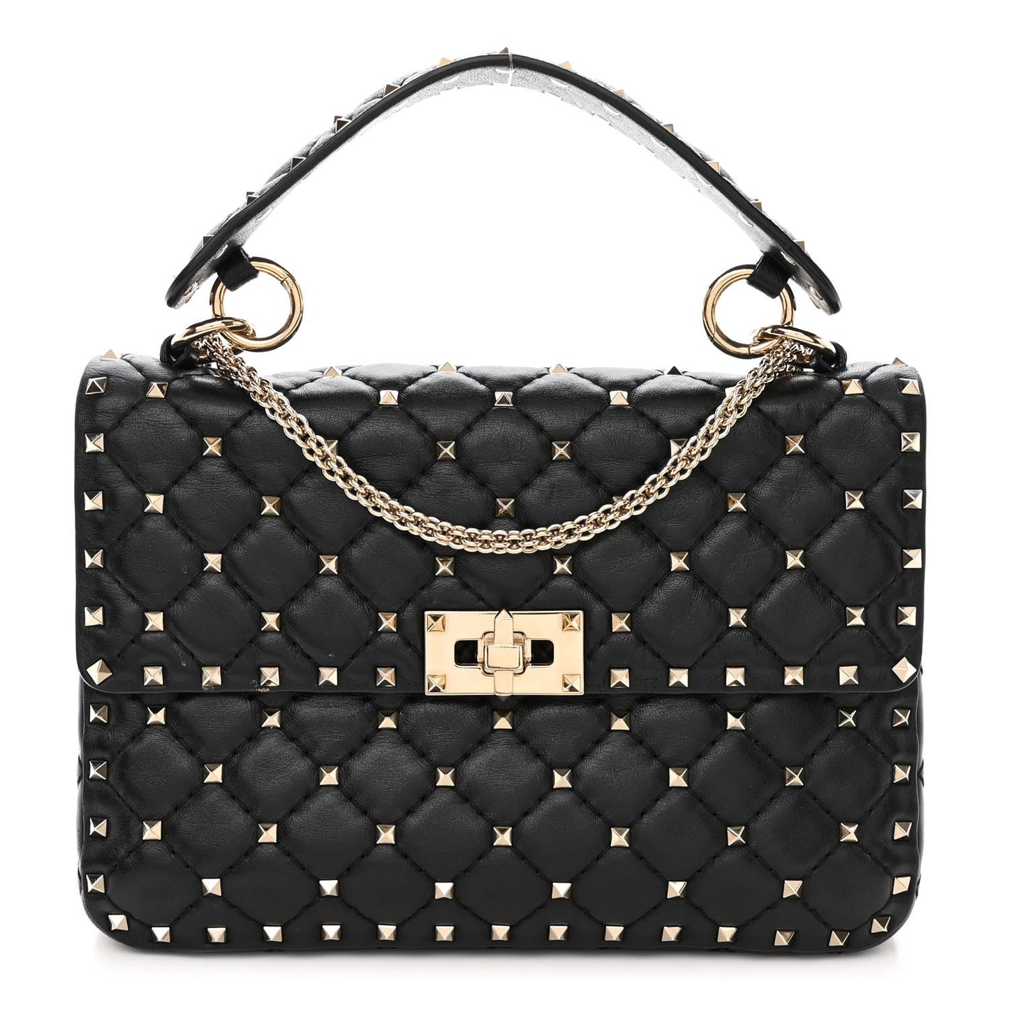 Lambskin Medium Rockstud Spike Shoulder Bag Black