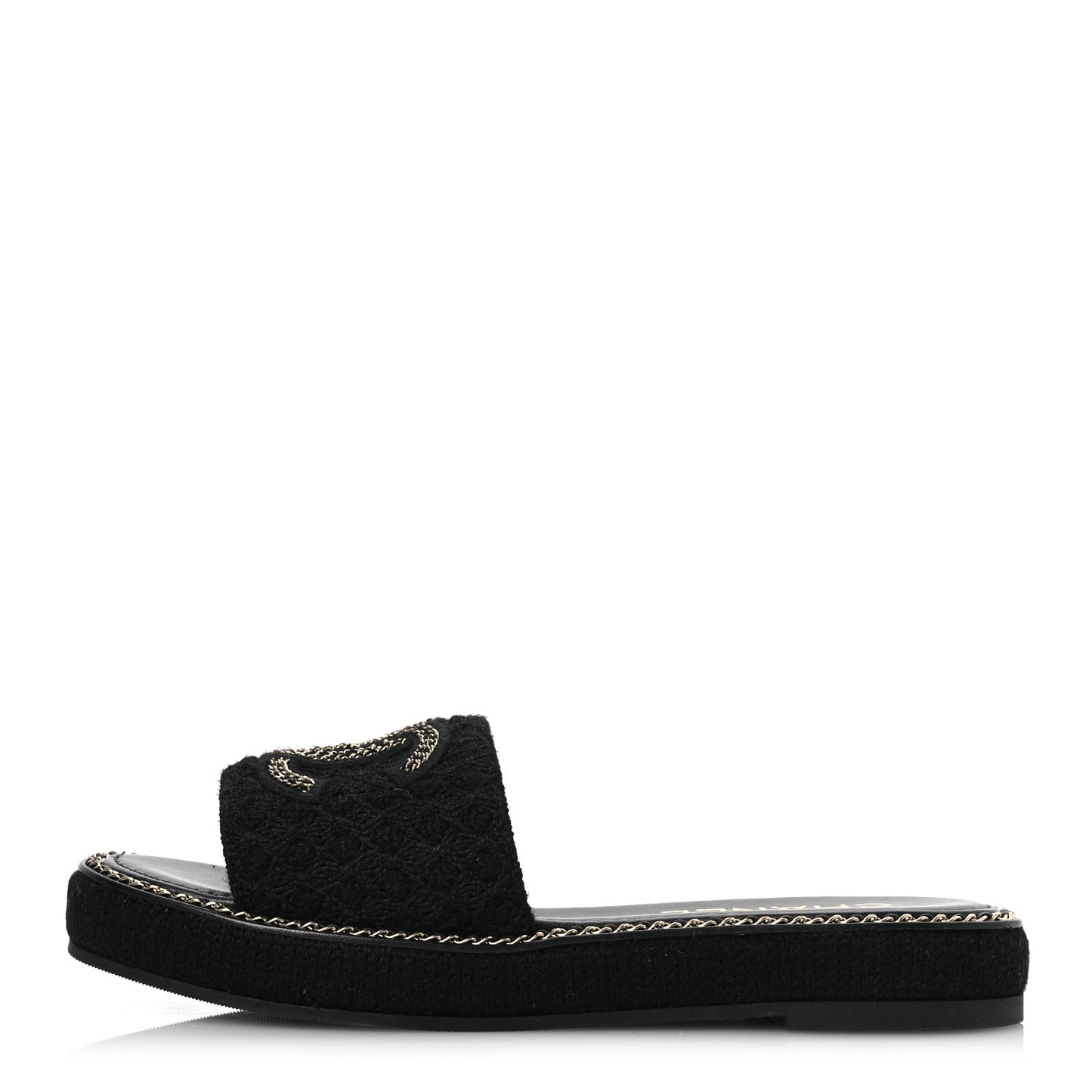 Wool Alpaca Chain CC Slide Sandals 40 Black