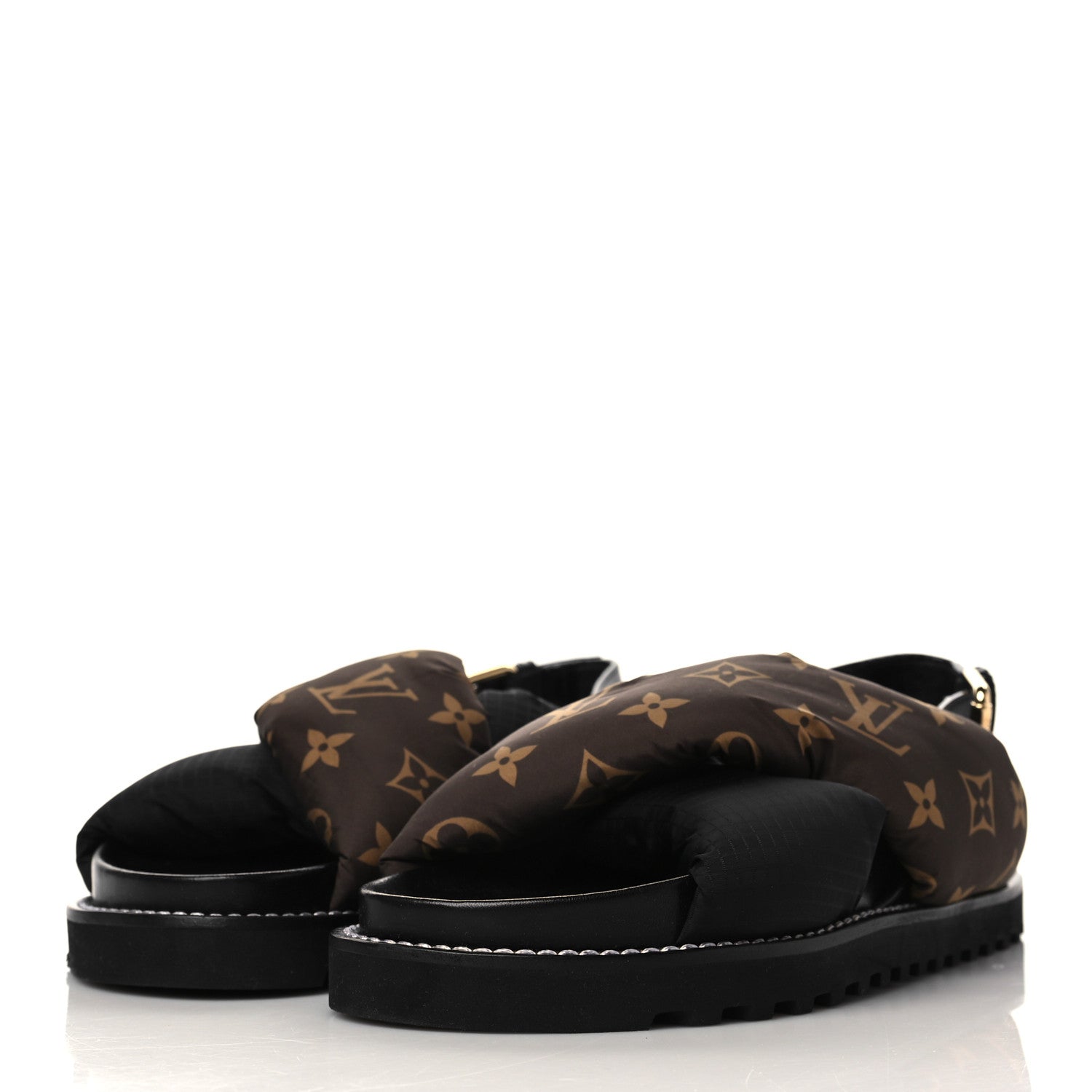 Louis Vuitton Calfskin Padded Nylon Monogram Paseo Flat Comfort Sandals 37.5 Black 3 of 7