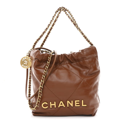 Chanel Shiny Calfskin Quilted Mini Chanel 22 Light Brown 1 of 11