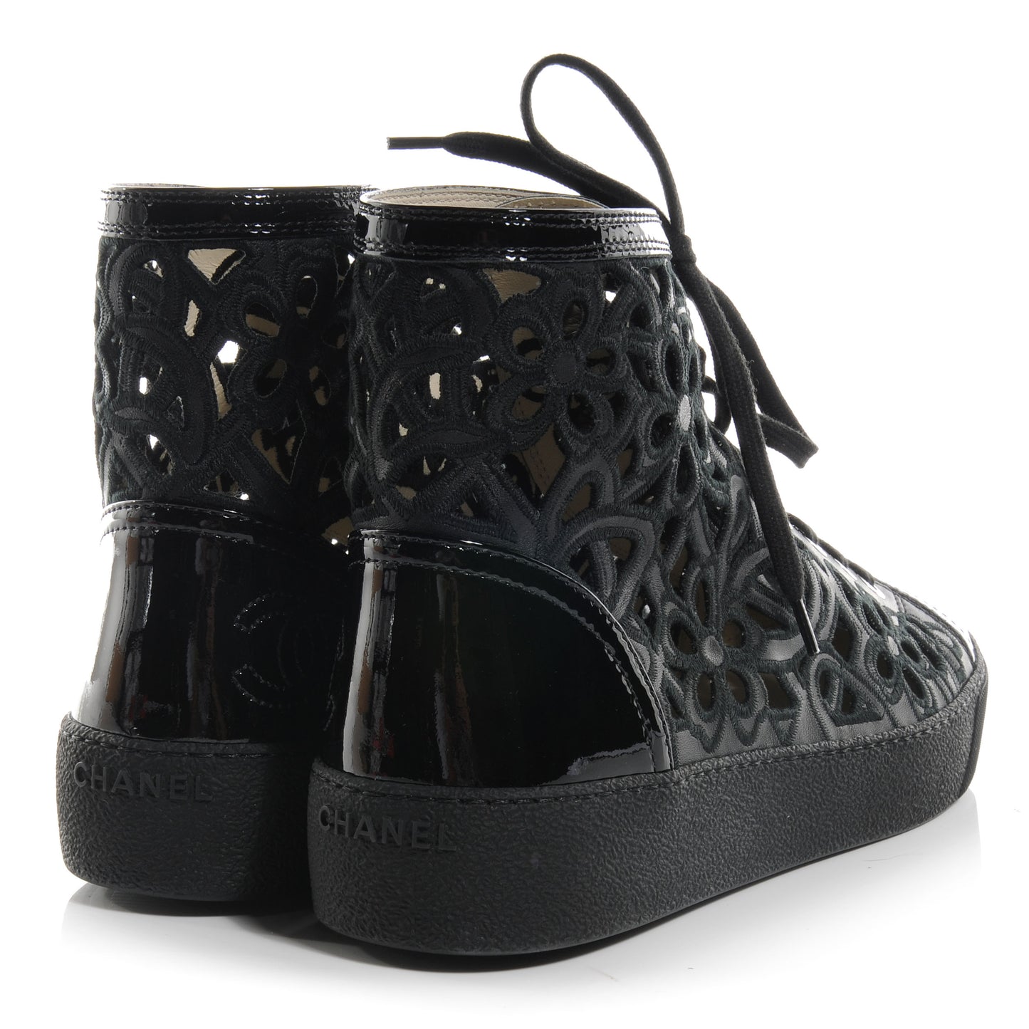 Patent Grained Goatskin Hollow Out Flower Sneakers 39 Black