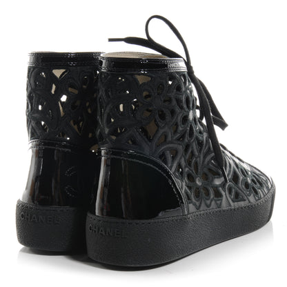 Chanel Patent Grained Goatskin Hollow Out Flower Sneakers 39 Black 4 of 6