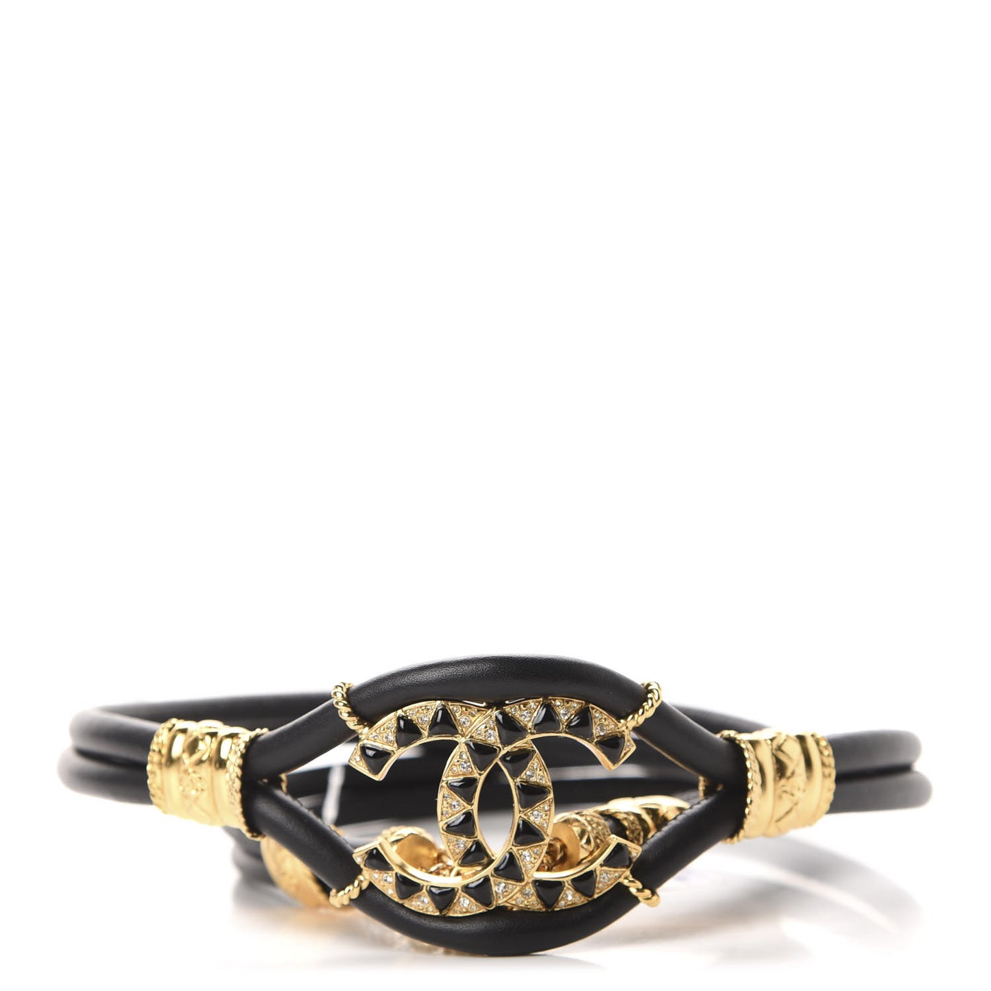 Calfskin Crystal Gripoix Poured Glass Along The Nile CC Belt Black Gold