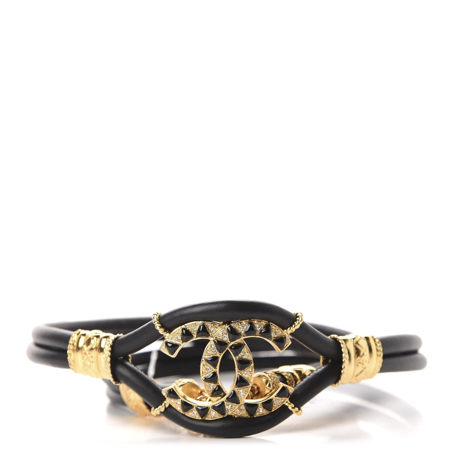 Chanel Calfskin Crystal Gripoix Poured Glass Along The Nile CC Belt Black Gold 1 of 3