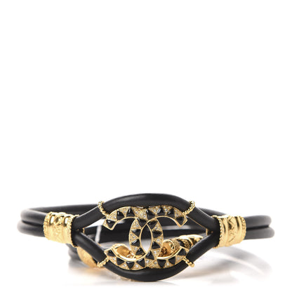 Chanel Calfskin Crystal Gripoix Poured Glass Along The Nile CC Belt Black Gold 1 of 3