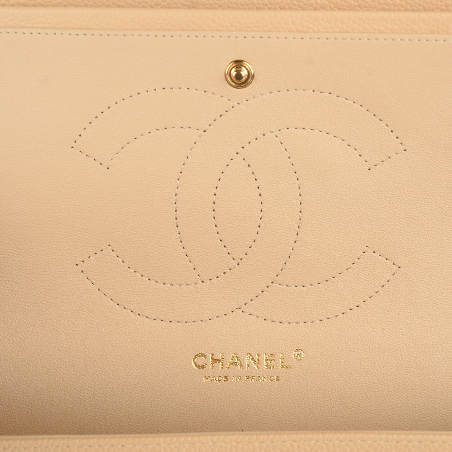 Caviar Quilted Jumbo Double Flap Beige Clair