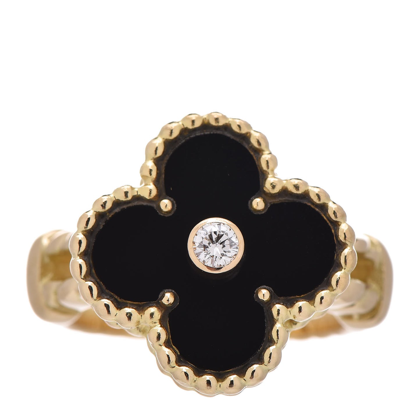 18K Yellow Gold Black Onyx Diamond Vintage Alhambra Ring 47 4