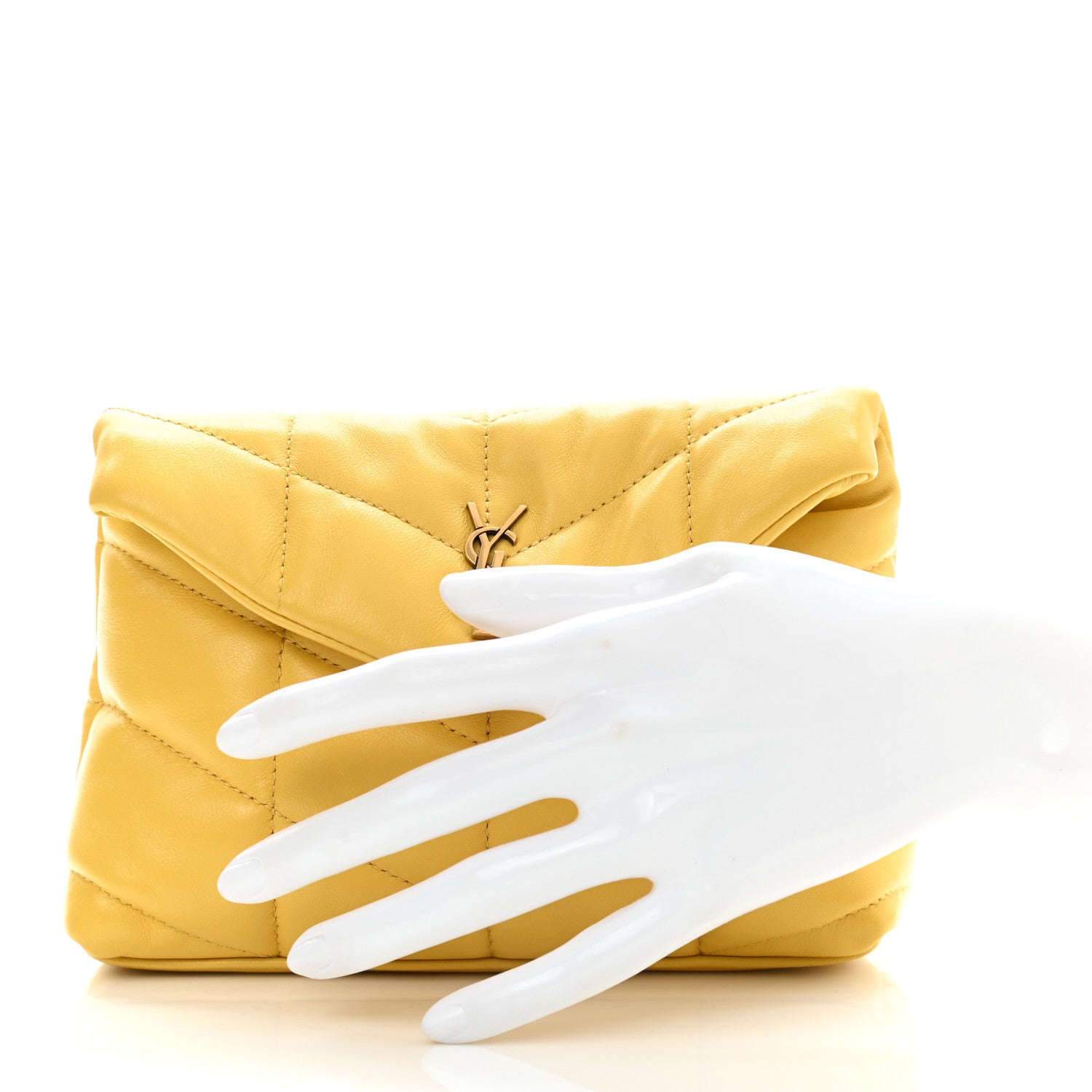 Saint Laurent Lambskin Monogram Loulou Puffer Pouch Clutch Yellow 2 of 13