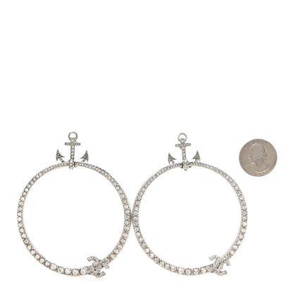 Chanel Crystal Anchor CC Hoop Earrings Silver 2 of 5