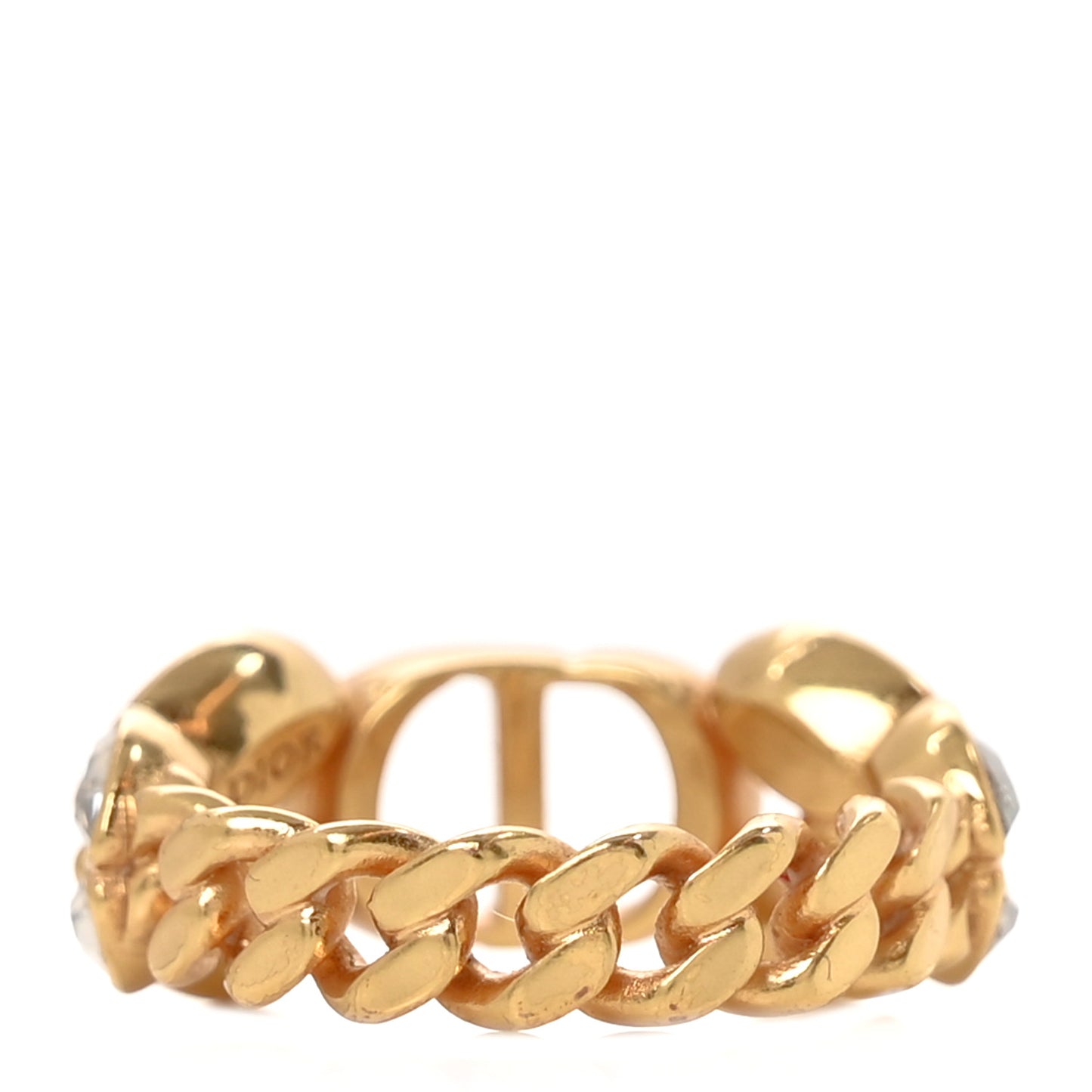 Metal Crystal CD Chain Ring Gold