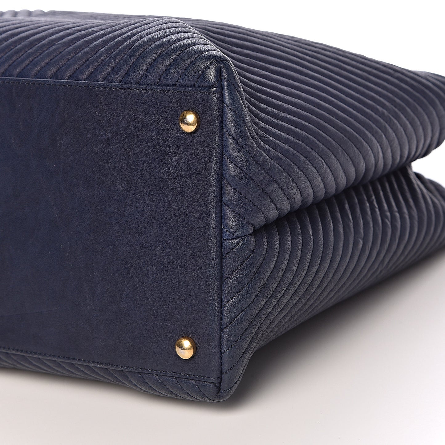 Wrinkled Lambskin Chevron Quilted Large Surpique Tote Navy Blue