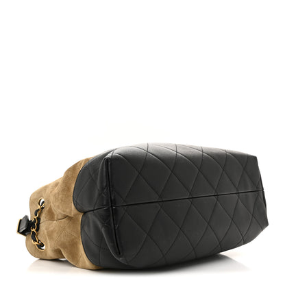 Chanel Suede Calfskin Shiny Lambskin Quilted Small Coco Base Shopping Bag Beige Black 4 of 10