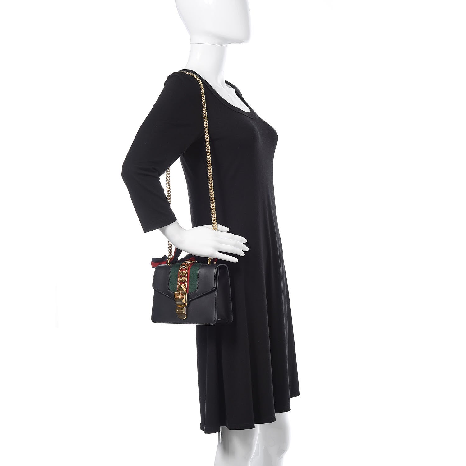 Gucci Calfskin Mini Sylvie Chain Shoulder Bag Black 2 of 18