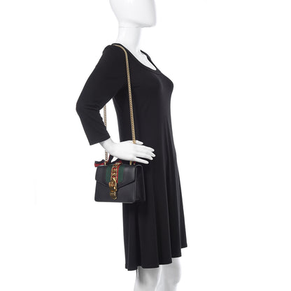 Gucci Calfskin Mini Sylvie Chain Shoulder Bag Black 2 of 18