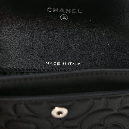 Chanel Goatskin Camellia Embossed Flap Card Holder Wallet Black 7 of 7
