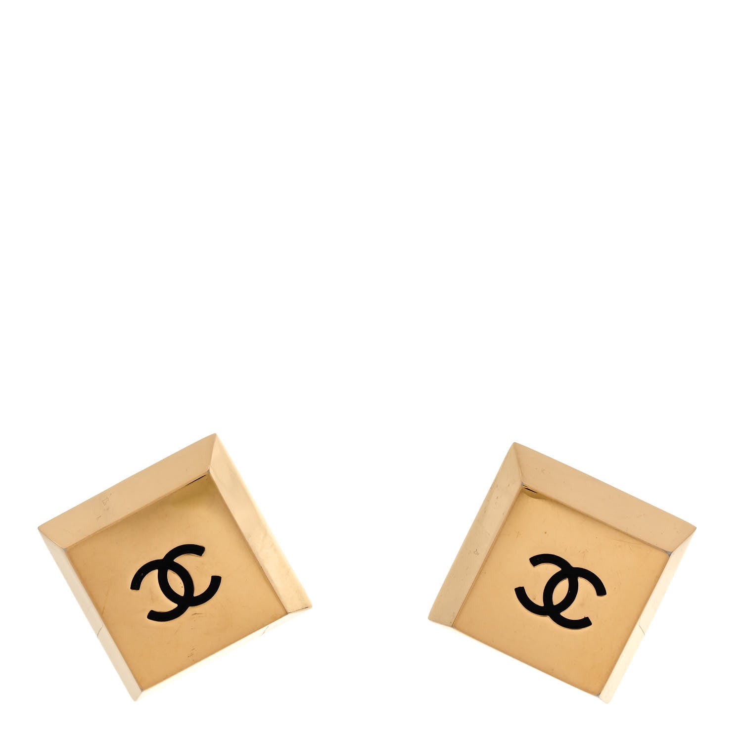 Chanel Metal CC Square Clip On Earrings Black Gold 1 of 4