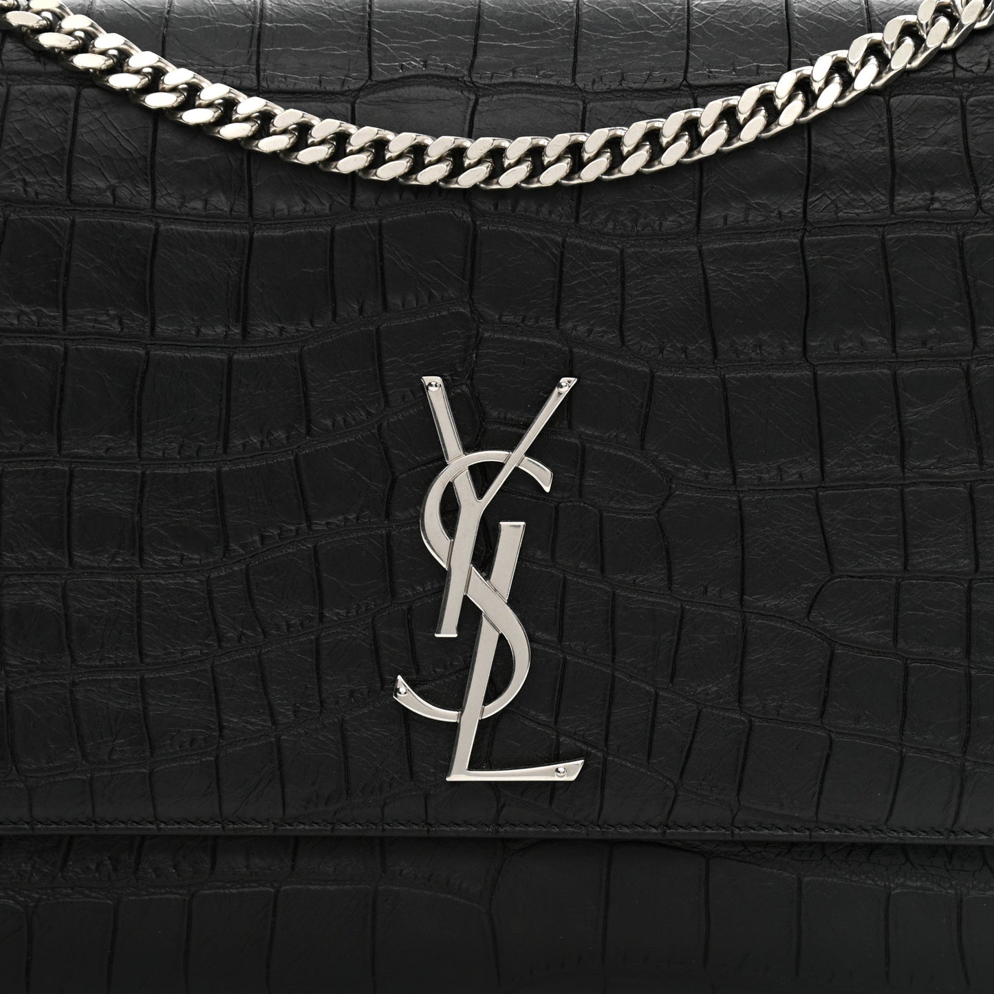 Calfskin Crocodile Embossed Monogram Satchel Black