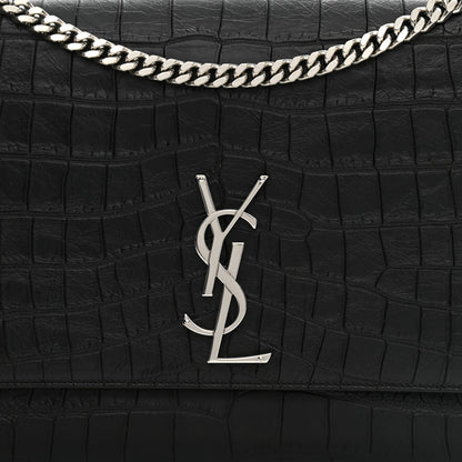 Saint Laurent Calfskin Crocodile Embossed Monogram Satchel Black 8 of 8