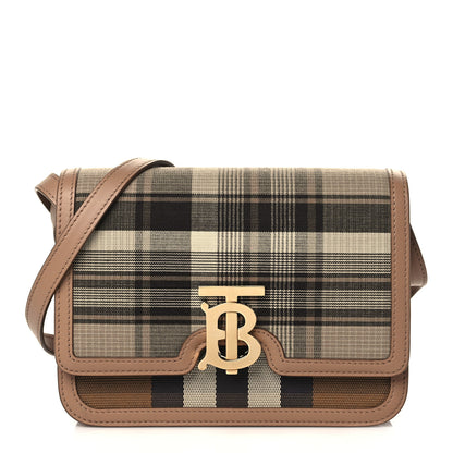Burberry Calfskin Tartan Print Small TB Bag Light Fawn 1 of 11
