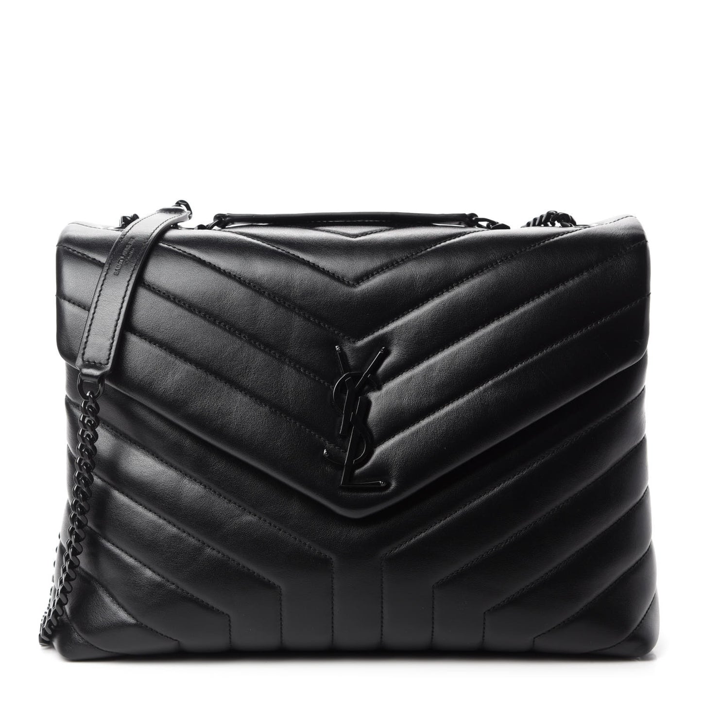 Calfskin Y Quilted Monogram Medium Loulou Chain Satchel Black