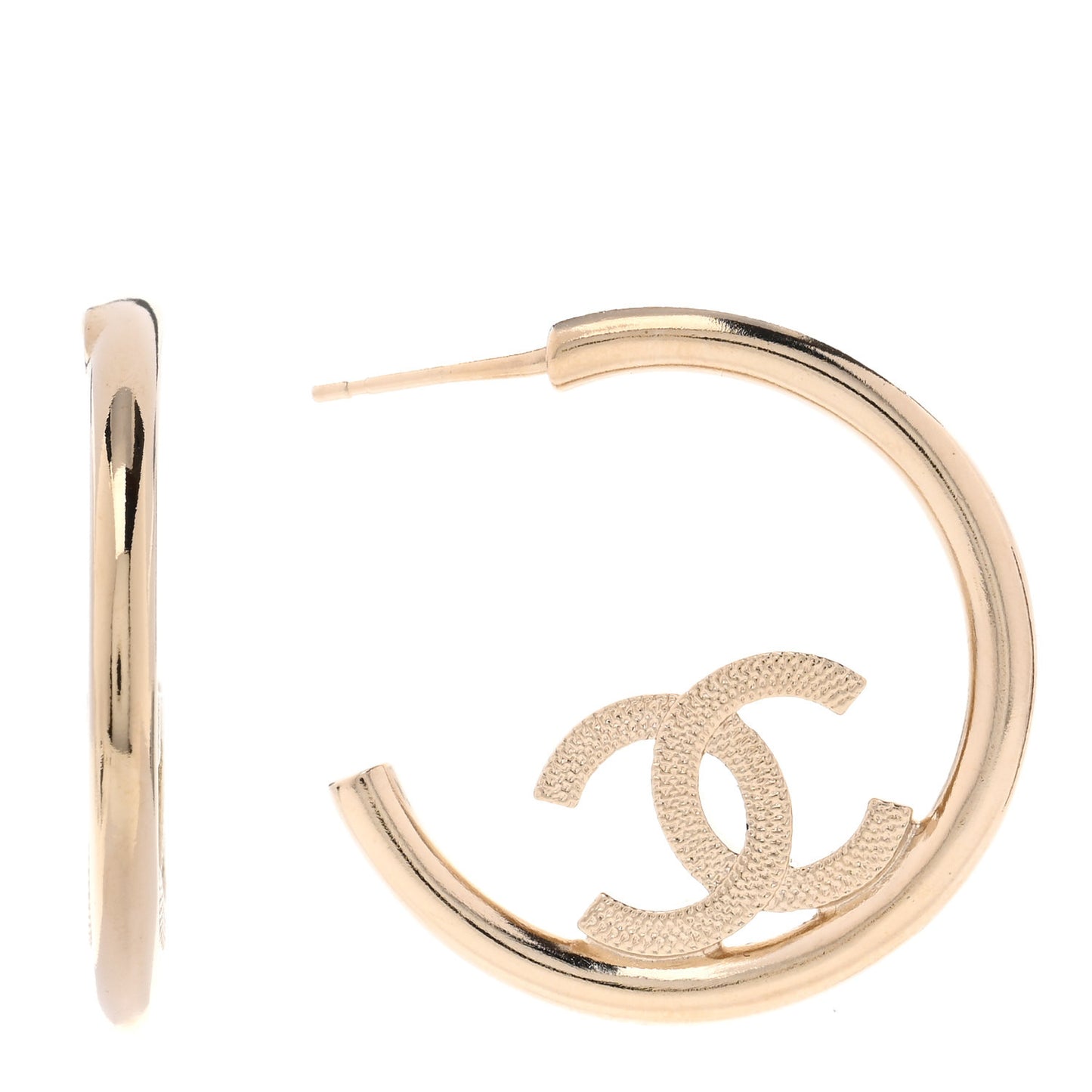 Metal Textured CC Hoop Earrings Gold