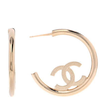 Chanel Metal Textured CC Hoop Earrings Gold 1 of 5