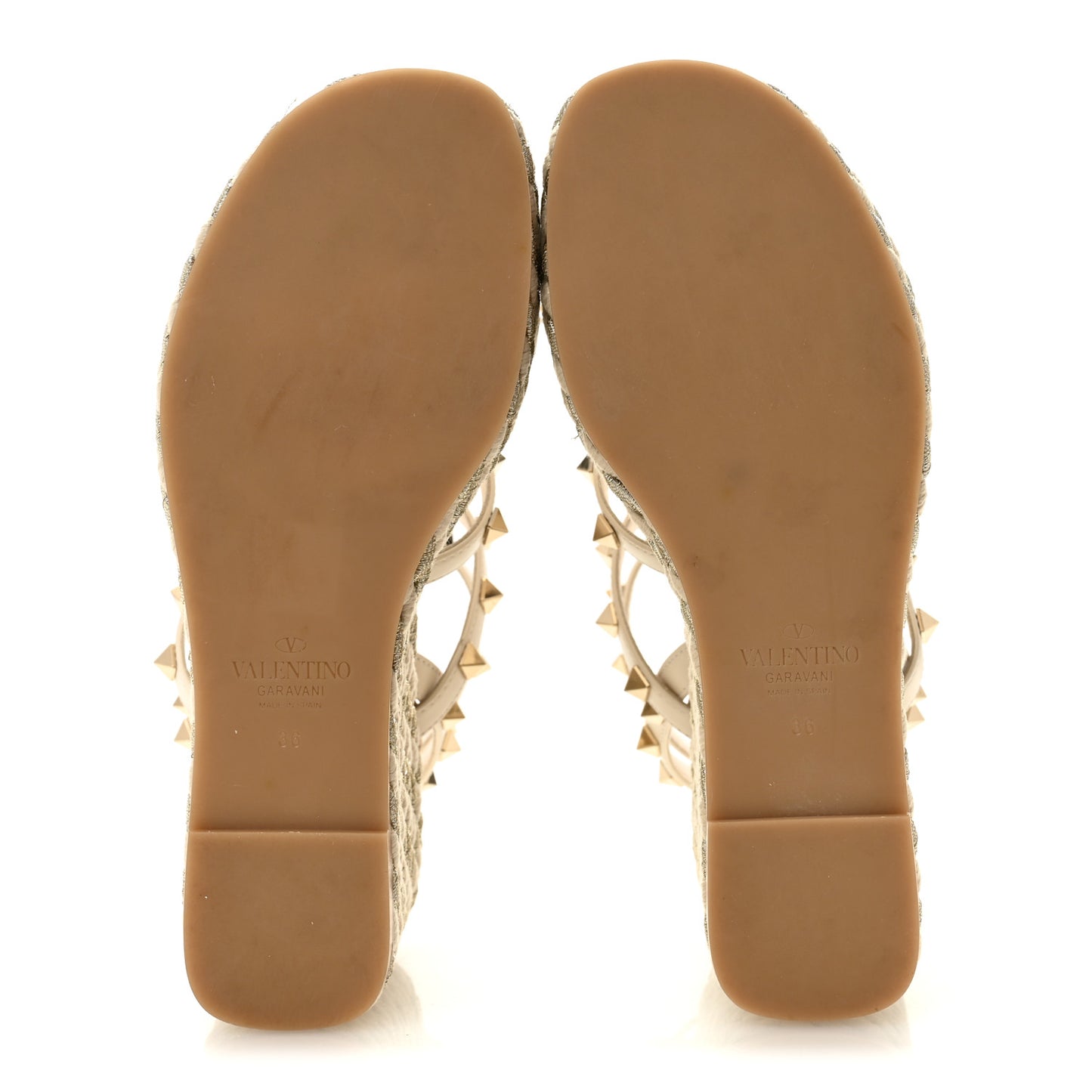 Calfskin Rockstud Ankle Strap Torchon Espadrille Caged 25/95mm Wedge Sandals 36 Light Ivory