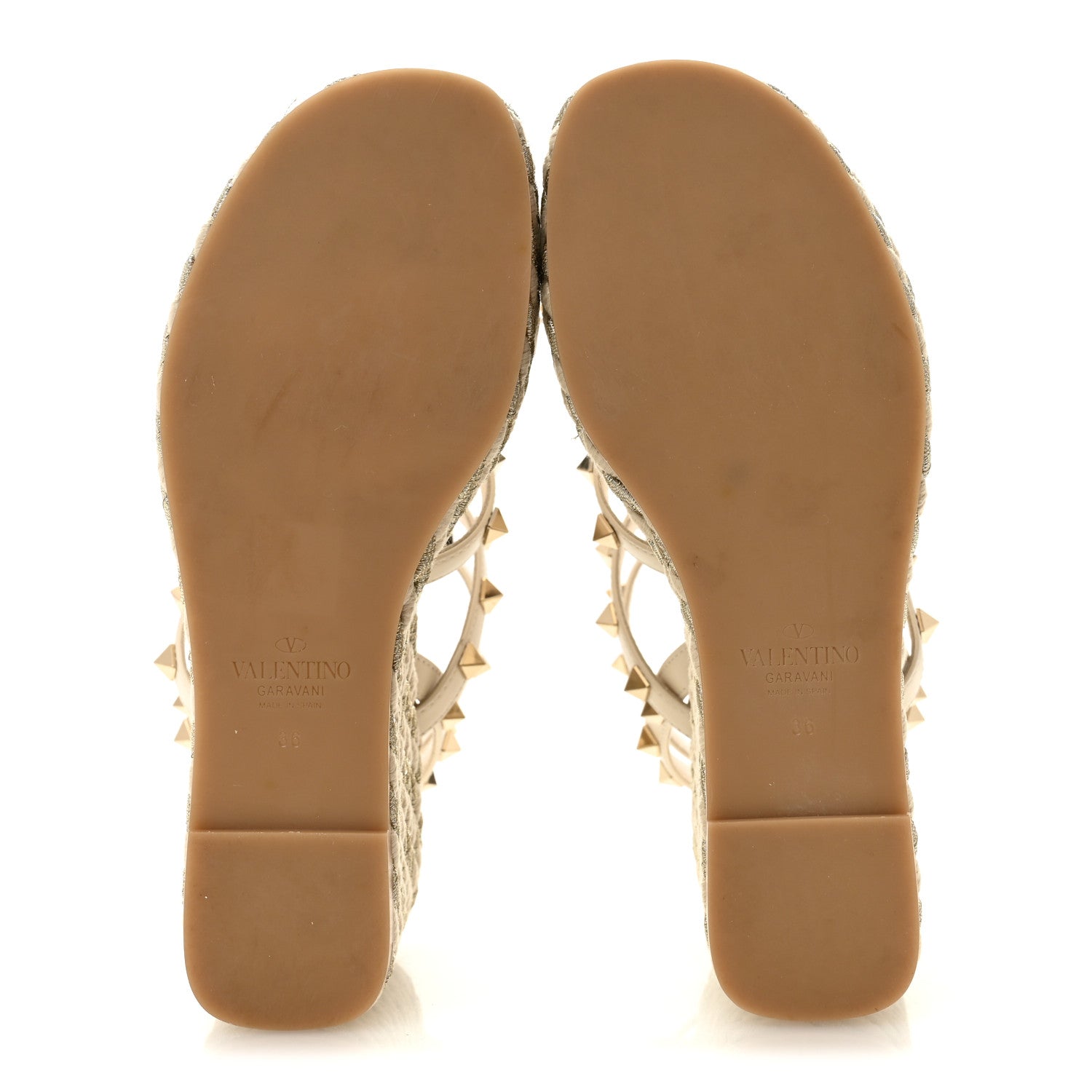 Valentino Garavani Calfskin Rockstud Ankle Strap Torchon Espadrille Caged 25/95mm Wedge Sandals 36 Light Ivory 6 of 12