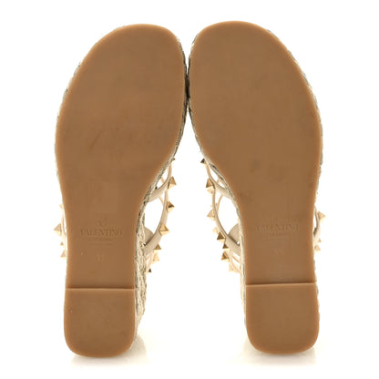 Valentino Garavani Calfskin Rockstud Ankle Strap Torchon Espadrille Caged 25/95mm Wedge Sandals 36 Light Ivory 6 of 12