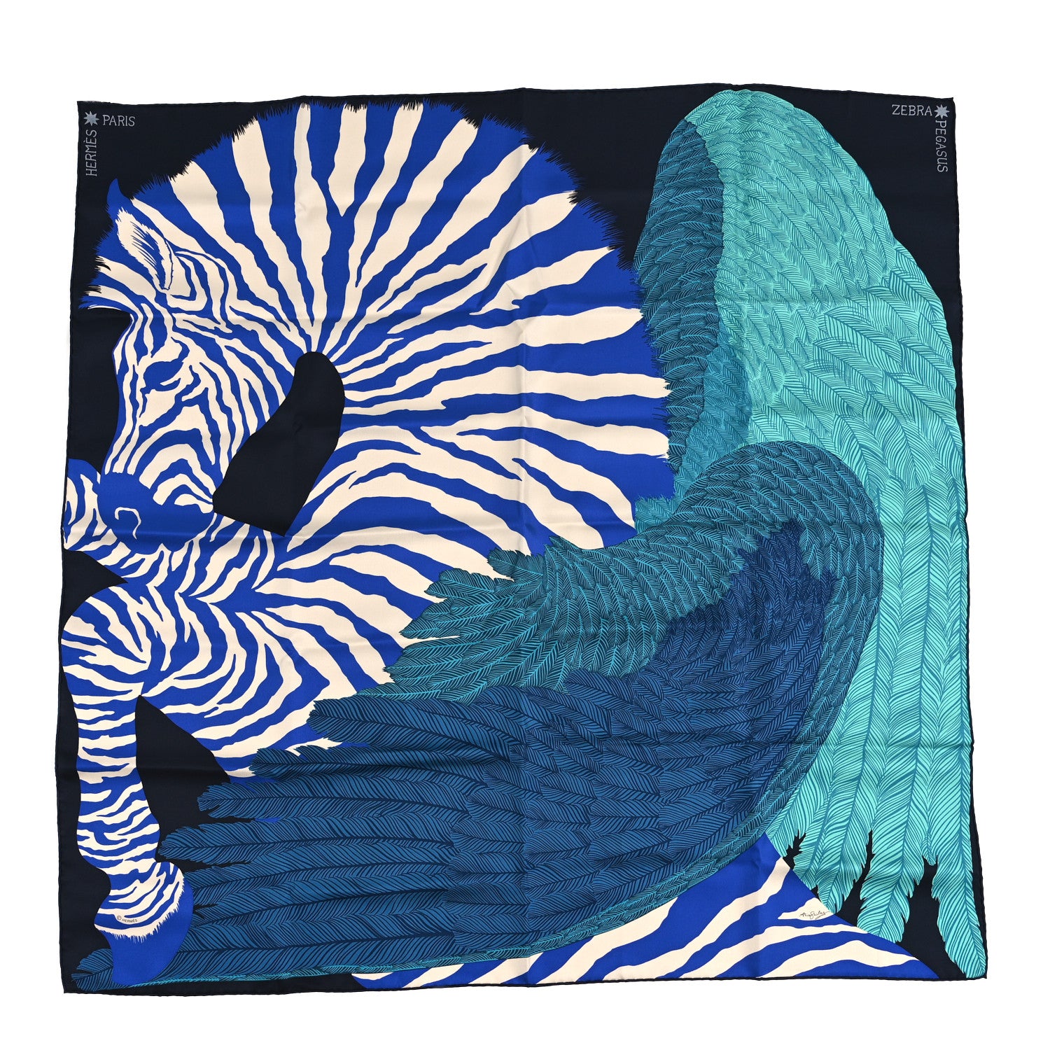 Hermes Silk Zebra Pegasus Scarf 90 Caban Turquoise Bleu Klein 1 of 4