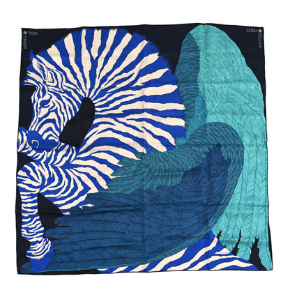 Hermes Silk Zebra Pegasus Scarf 90 Caban Turquoise Bleu Klein 1 of 4