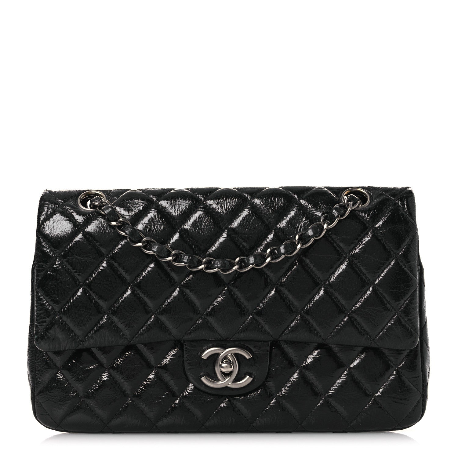 Chanel Distressed Patent Quilted Medium Double Flap Black 2 of 24
