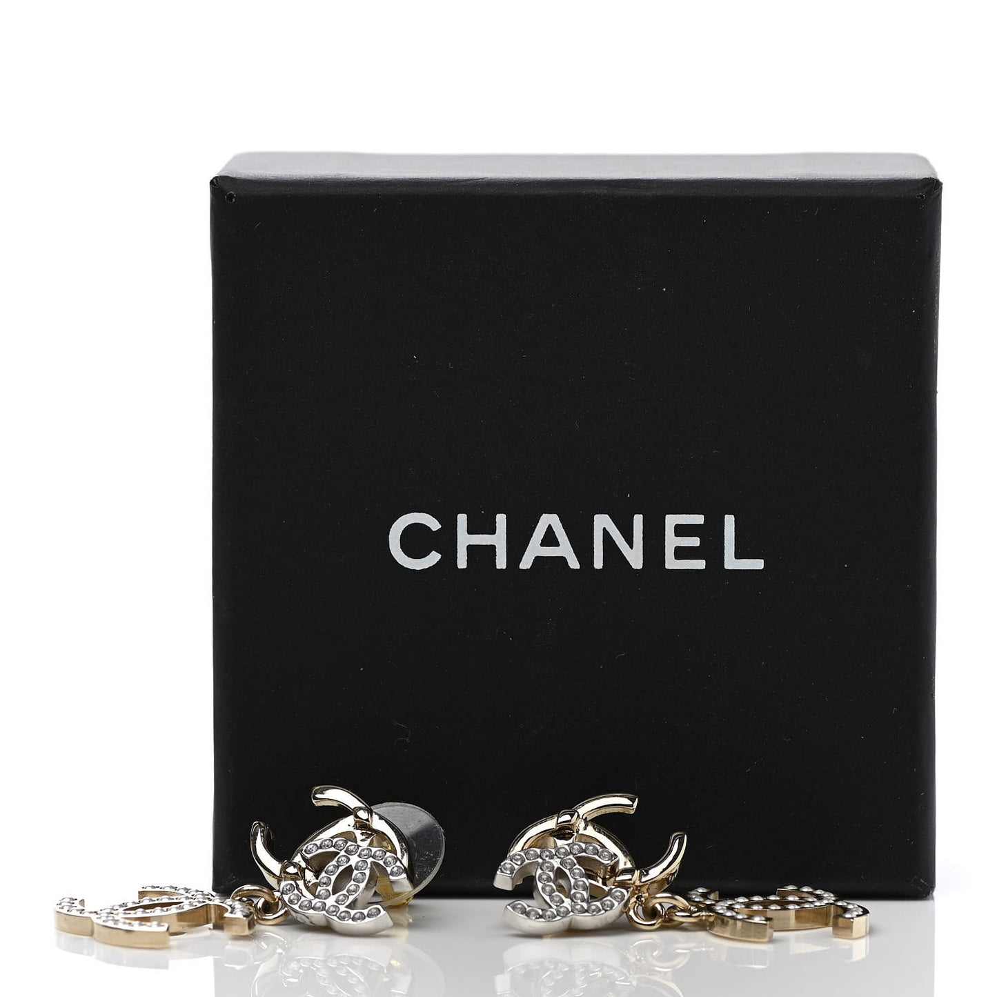Crystal Pearl Double CC Drop Earrings Gold Silver