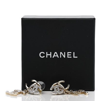 Chanel Crystal Pearl Double CC Drop Earrings Gold Silver 5 of 5