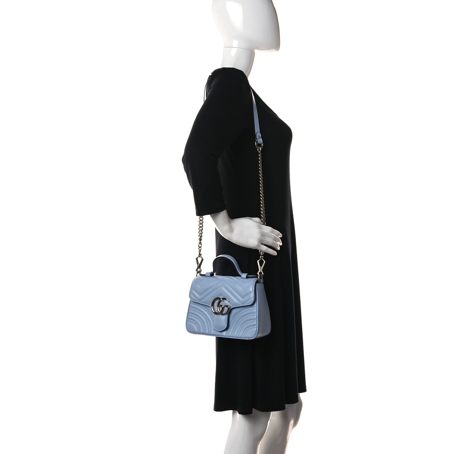 Calfskin Matelasse Mini GG Marmont Top Handle Shoulder Bag Porcelain Light Blue