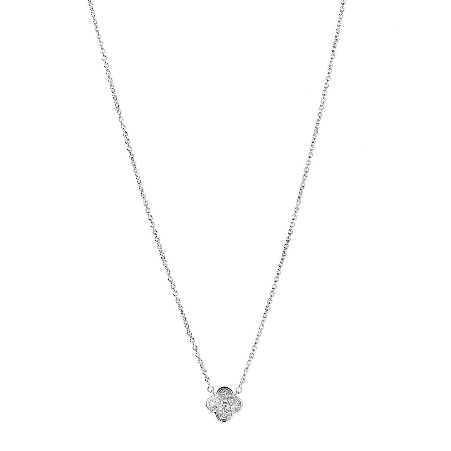 18K White Gold Diamond Pure Alhambra Pendant Necklace