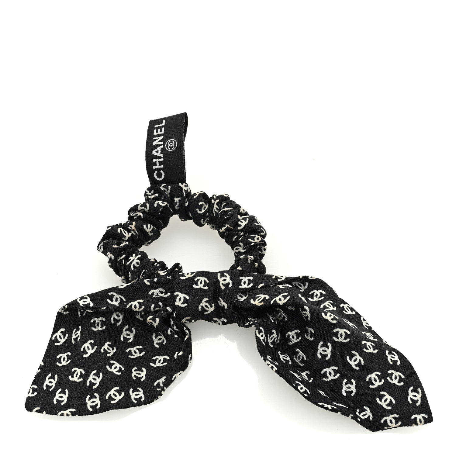 Chanel Silk Twill CC Scarf Hair Tie Black White 2 of 3