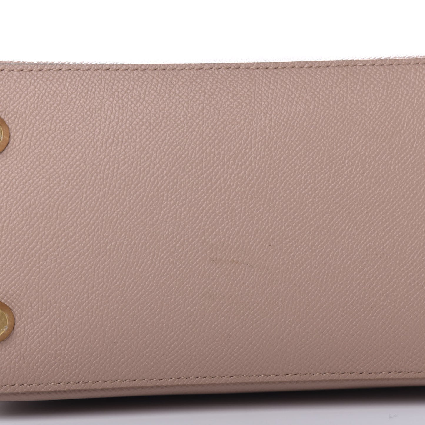 Signature Grained Calfskin Logo S Ville Top Handle Bag Nude Beige White