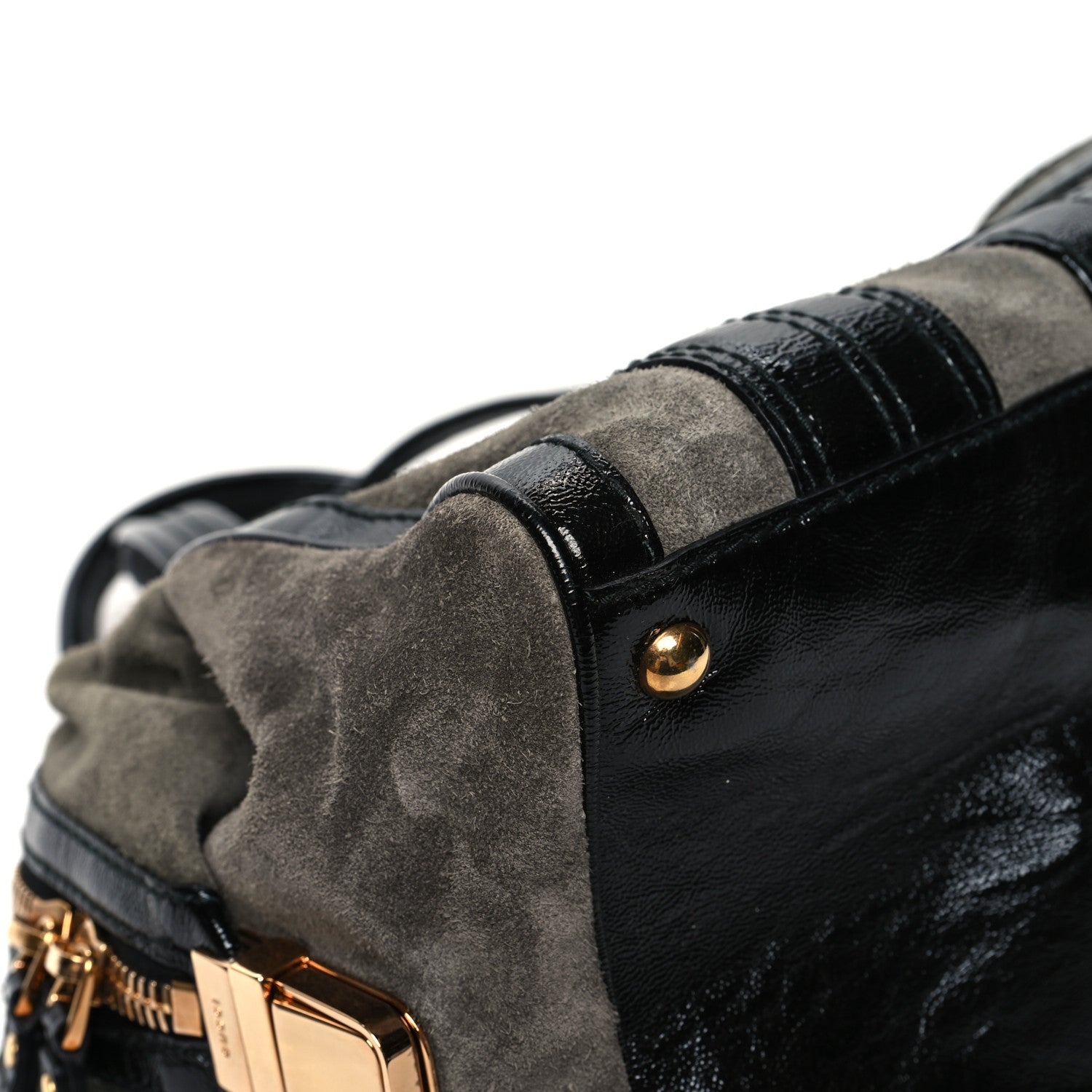 Gucci Suede Patent Calfskin Aviatrix Medium Boston Black Grey 5 of 13