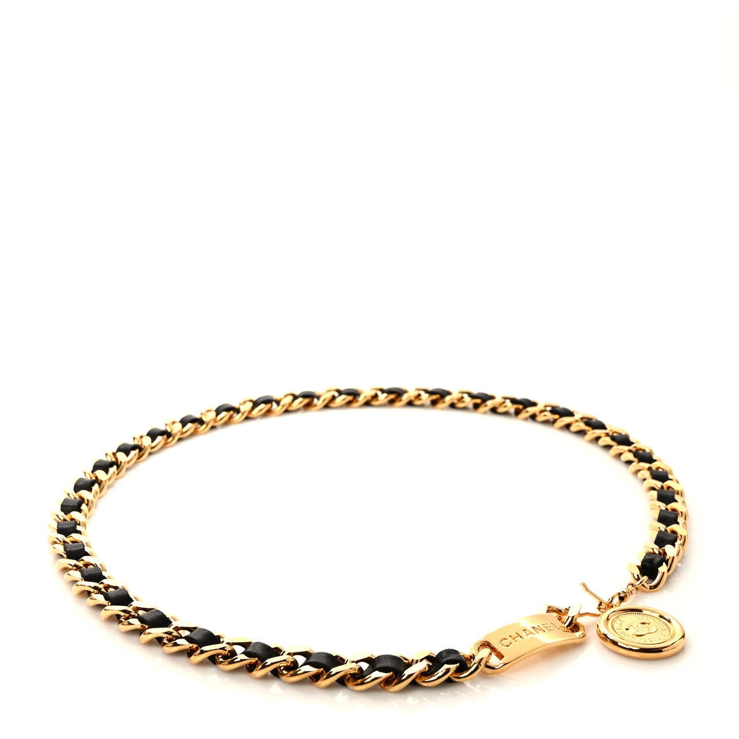 Lambskin Chain CC Medallion Belt Black Gold