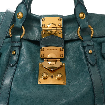 Miu Miu Vitello Lux Medium Bow Bag Blue 7 of 9