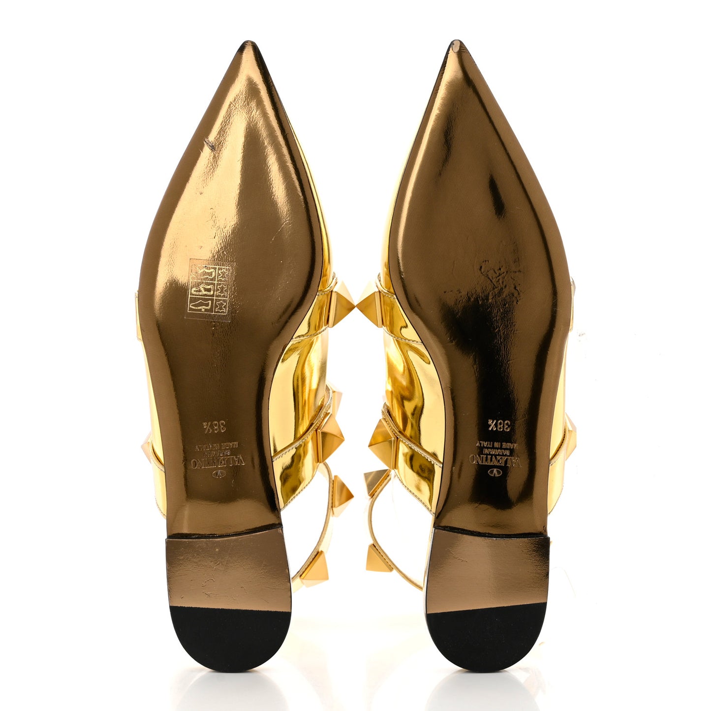 Metallic Patent Roman Stud Ankle Strap Flat Mules 38.5 Antique Brass