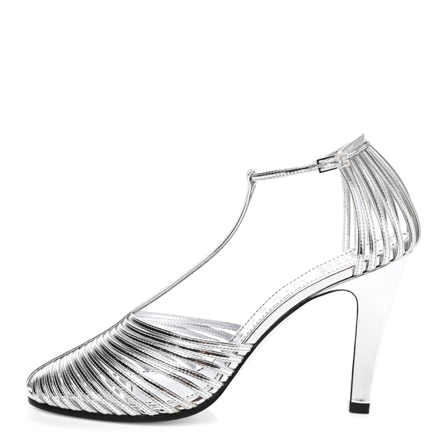 Metallic Calfskin Look Book Cage Sandals 38 Silver