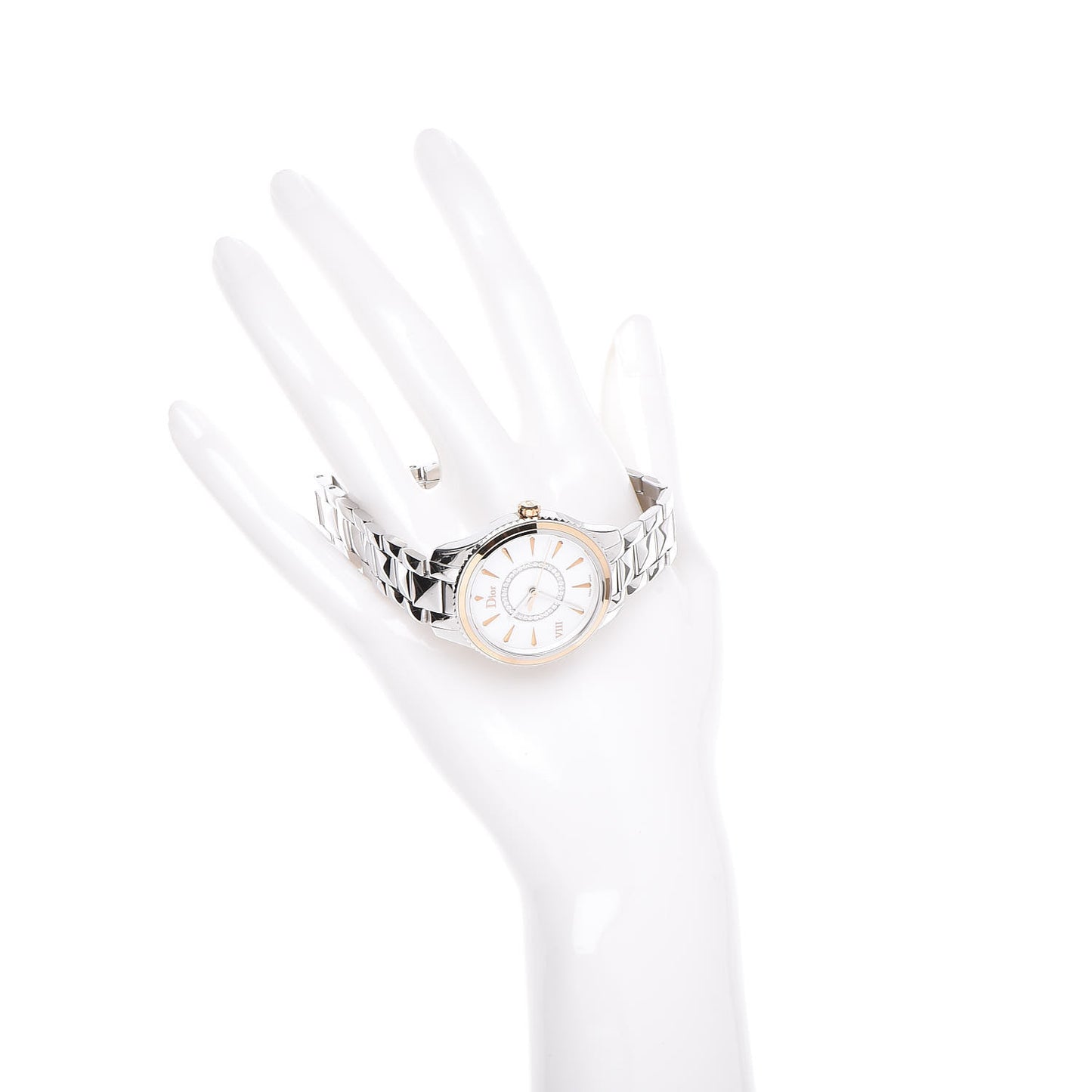 Stainless Steel 18K Rose Gold Diamond Mother of Pearl 32mm Dior VIII Montaigne Quartz Watch